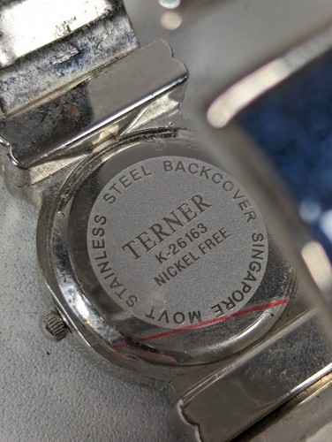 Bijoux Terner Silver Tone Dial Round Case Blue Enamel Inlay Bracelet Band Watch - Picture 6 of 6