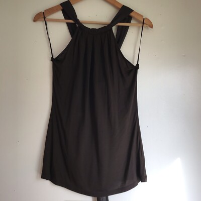 The Limited Brown Halter Top Style Tank Blouse Medium Metallic Ribbon Tie Modal