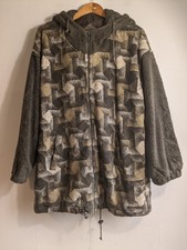 Ladies Vintage Fleece Jacket Size M 10 12 Brown Hooded Faux Shearling Long Crazy
