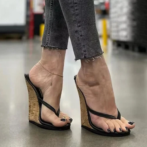 Roman Women Slip Sandals Wedges Flip Flop Pumps Open Toe High Heels Ladies Shoes - Picture 2 of 17