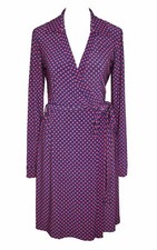 TOMMY HILFIGER 4 Wrap Dress Red Navy Blue Spotted Collared Long Sleeve Stretch