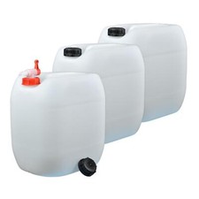 plasteo 3x 30 Liter Wasserkanister natur mit 1 Hahn Lebensmittelecht BPA-Frei