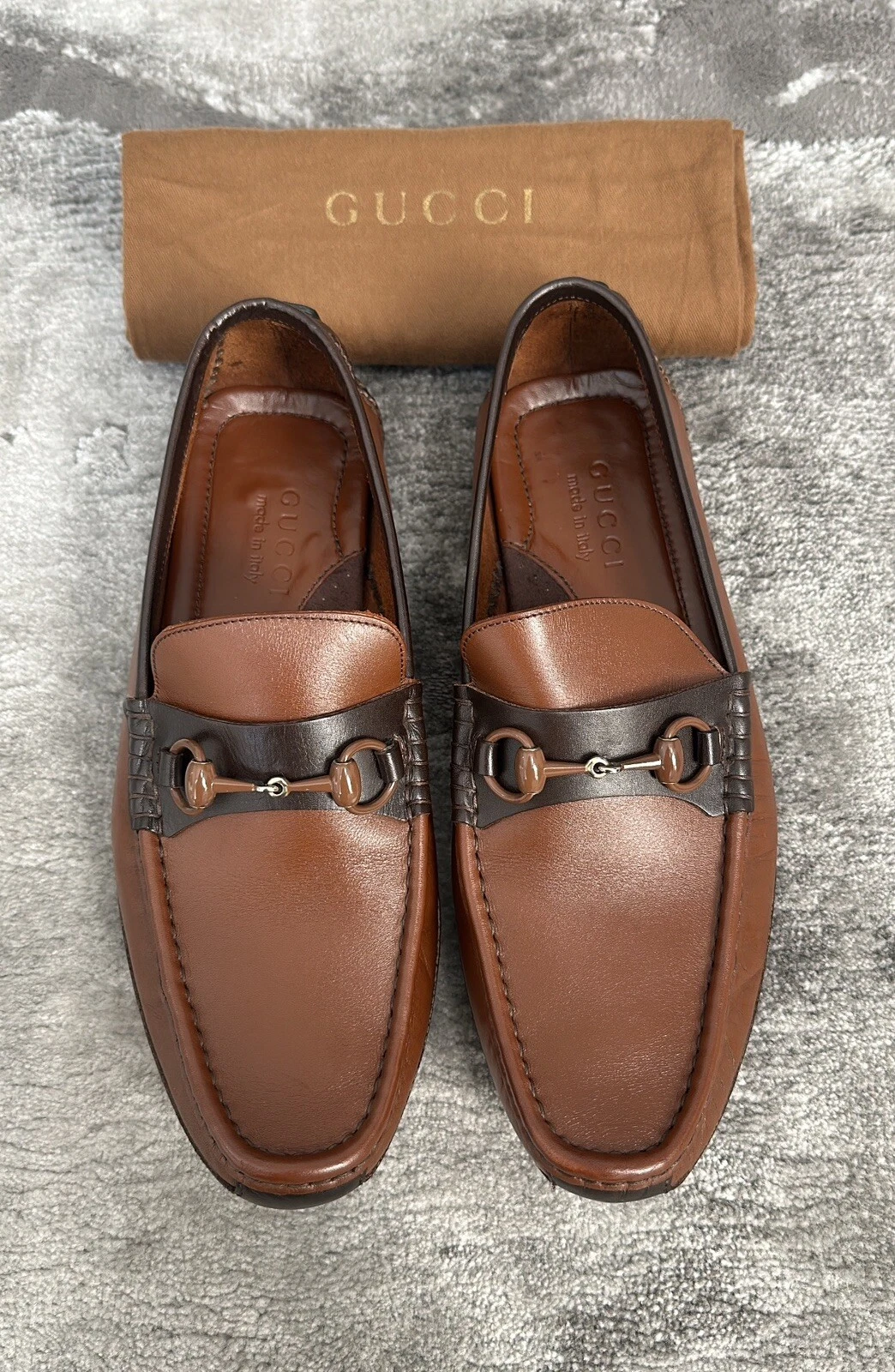 Authentique mocassin homme Gucci en cuir marron Horsebit US8,5 EU42 UK8