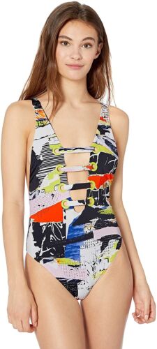 Bikini Lab Women's 172062 Plunge Front Strappy One Piece Swimsuit Size M