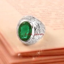Lab Grown Emerald Gemstone with 925 Sterling Silver Ring for Men's 1282