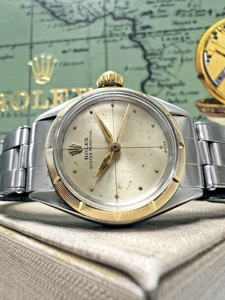 Damas Rolex Oyster Perpetual Oro Acero Inoxidable Zephyr Champagne 6623 Sin Fecha 1960 Foto 3 de 4