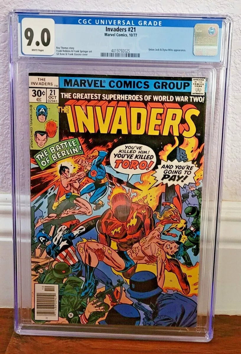 INVADERS #21 (10/77) ~ CGC 9.0 ~ WHITE PAGES ~ UNION JACK APP ~ MARVEL