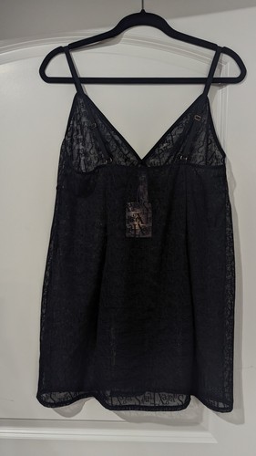 Savage Fenty Slip Dress Womens 1X Black Sheer Mesh Logo Slit Lingerie New - Picture 12 of 12