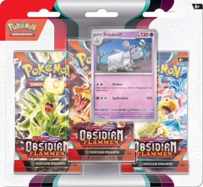 Pokemon Cards Booster Lot of 3 Blister Obsidian on Fire German Friedwuff TCG