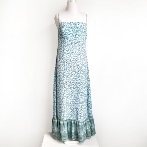 Vintage LIMITED Silk Maxi Slip Dress sz S Blue Purpl Floral Paisley Fairy Dainty