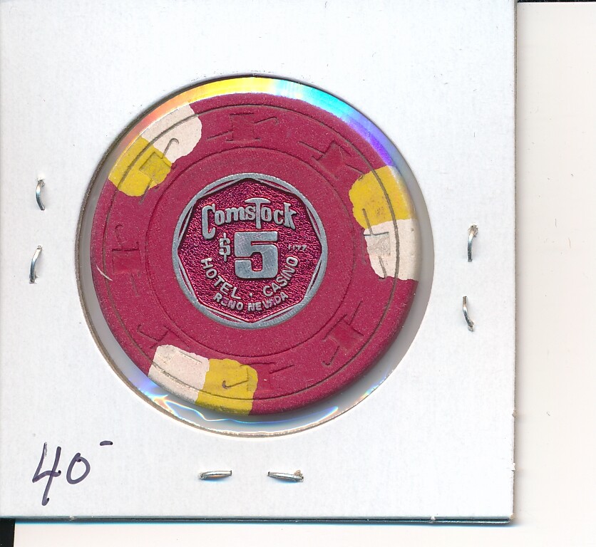 5 CASINO CHIP COMSTOCK RENO NV 1977 H&C PAULSON INLAY N5036 OBS