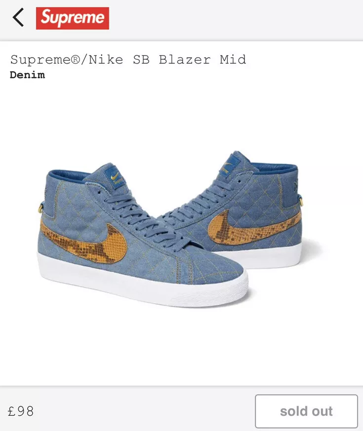 Nike SB X Supreme Blazer Mid QS denim UK taille 8 ✅ ?