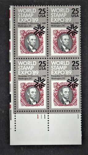 1989 U.S.World Stamp Expo 89 Ecke schwarz von 4 Sc#2410 M/NH/OG* Unberührt - Bild 1 von 1