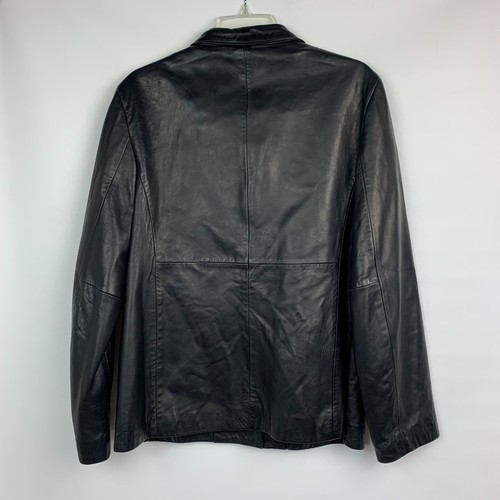 Chaqueta Banana Republic Cuero Negro Collar Cremallera Bolsillos Forrados Talla L - Imagen 2 de 11