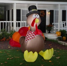 Gemmy Thanksgiving Inflatable Turkey with Checkered Scarf, 6ft Tall,  73190