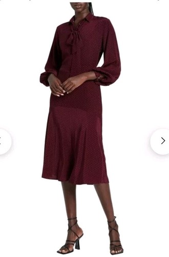 David Lawrence NWT Layla Spot Dress in Blackberry Size 12 Long Sleeves Belted - Picture 14 of 14