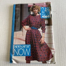 See & Sew Now Sewing Pattern 4260 UNCUT Size B (16-24) VTG 1989 Butterick Dress