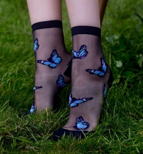 Mesh Butterfly Socks ~ Fairycore ~ Ladies Socks ~ Crew Socks ~ Ankle Socks - Picture 2 of 3