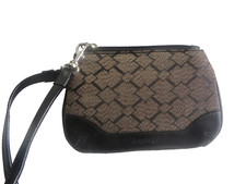 Longaberger Signature Wristlet Brown Black Fabric With Leather Trim NWOT