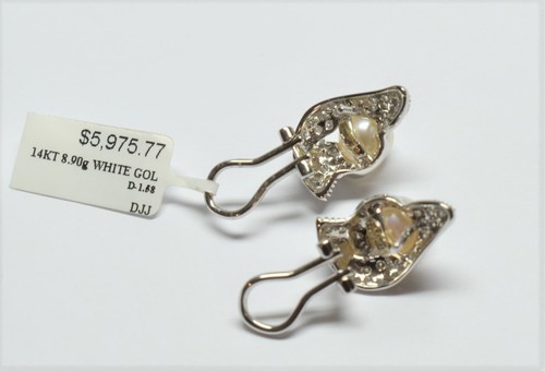 Ohrringe 14 Karat massiv Weißgold 7,5-8 mm Perle und 1,28 TCW natürlicher Diamant - Bild 6 von 6