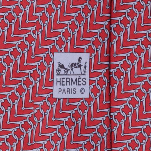 100% Auth HERMES TIE Silk Necktie Mens EQUESTRIAN GEOMETRIC Pattern 5262