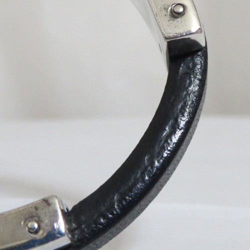 Auth GUCCI Sterling Silver Black Leather Bangle Bracelet Vintage Made in Italy - Bild 14 von 24