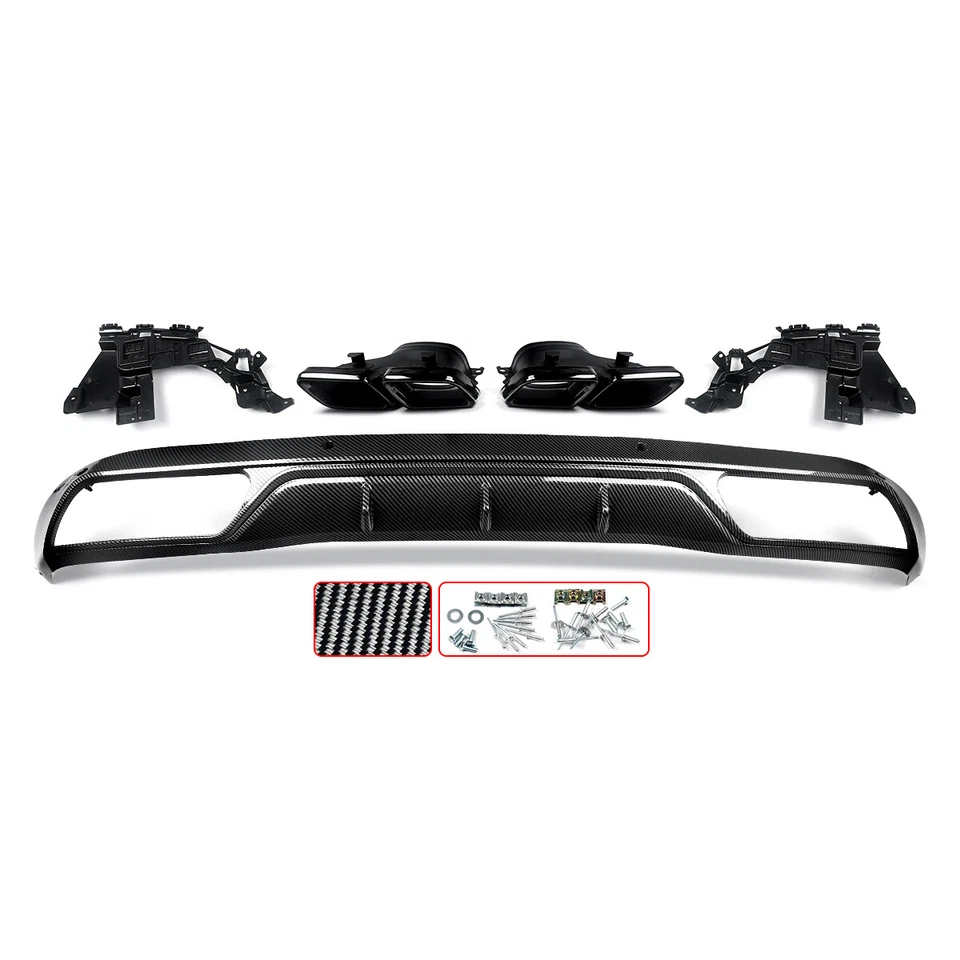 For 2015-2018 Mercedes Benz W205 C200 300 Carbon Look Rear Diffuser+Exhaust Tips Foto 3 de 4