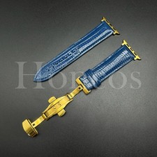 38-49 MM Blue Leather Lizard Band Strap For Apple Watch Series 10 9 8 7 6 5 4 3