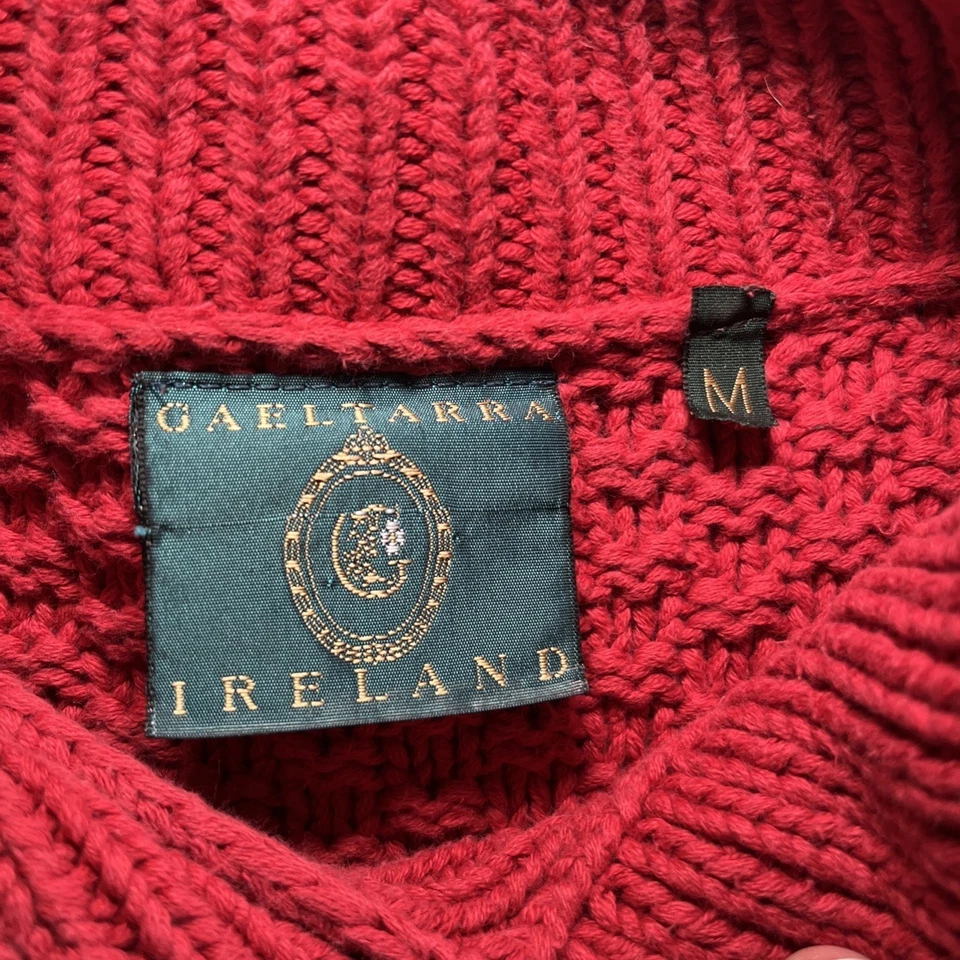Suéter Pullover Grueso Tejido con Cable Gaeltarra Irlanda Rojo Algodón Peinado Talla M De Colección Foto 2 de 4