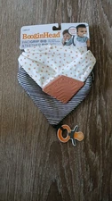 BooginHead Pacifier Binky Holder & Teether 2 Bib Bandana Snap Set Baby Boy 
