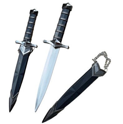 13.78-inch black sword with a chain-link scabbard, stainless steel blade