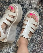 Crown Vintage CV GRACEN Platform Sandals Pearly Beige Women’s 8.5 M