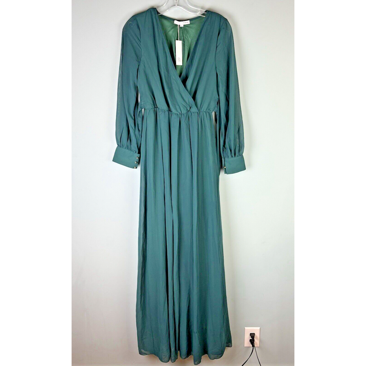 green emerald velvet dress Baltic Born Womens Meghan Velvet Wrap Maxi Dress | Deep Green