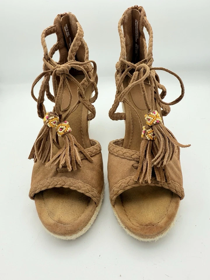 Rampage Sz 7.5 brown suede wedge Gladiator Espradrill women sandal Platform 1634 - Image 2 of 4