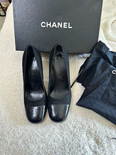 CHANEL Camellia Cap Toe Square Pumps. Karl Lagerfeld Era -Early 2000s