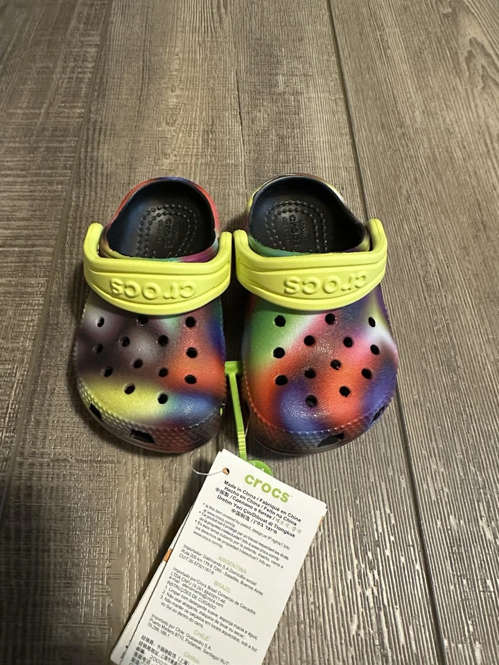 Novos tamancos Crocs icônicos conforto clássico criança tamanho C 5 tingimento de gravata - Imagem 2 de 4