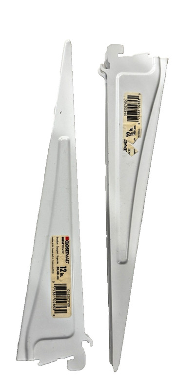 Pair of 12” White Steel Shelf Brackets Adjustable Closet/Wall Mount – Heavy Duty