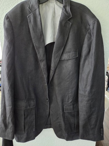 Banana Republic | Giacca di lino nera da uomo su misura 44L. Bordo polsino indossato - Foto 3 di 8