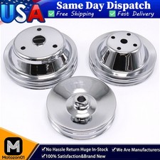For Sbc Small Block Chevy 2groove Chrome Steel Long Water Pump Pulley Kit 305350