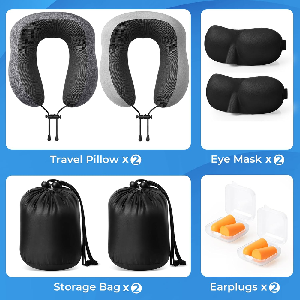 2 Pack Travel Neck Pillows for Airplane Sleeping with Removable Cover