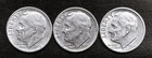(Lot of 3) Roosevelt SILVER Dimes. 1956-P, 61-D, 64-D   (R010)