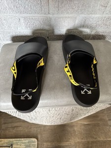 【関税込み】Bulky Slides - Off White - Black/Yellow - Leathe Off-white Industrial Belt Rubber Sliders In Black Yellow