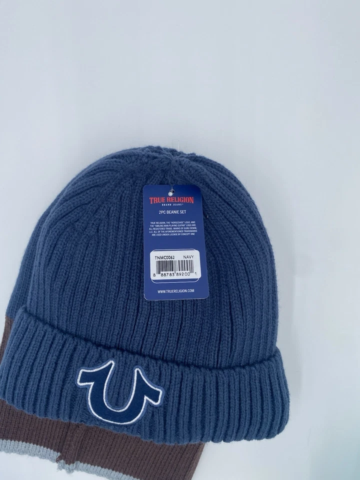 Juego de 2 gorro True Religion unisex azul marino y marrón TNMC0062 nuevo con etiquetas Foto 4 de 4