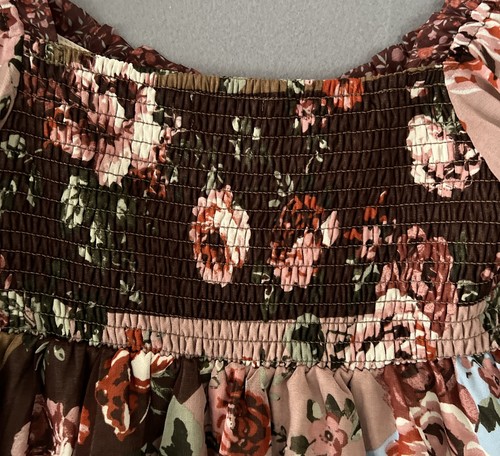 SO Floral Babydoll Dress Multi Color Blush Mixed Prints Ruffle Back Long Sleeves - Picture 6 of 10