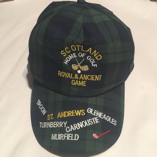 ST. ANDREWS and other Courses Green Navy PLAID GOLF CAP, ADJUSTABLE STRAP - Picture 2 of 7