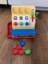 Retro 2015 Fisher Price Toy Cash Register 6 Coins Working Drawer Tested EUC