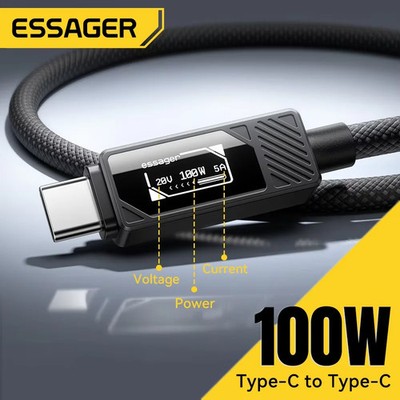 ESSAGER 100W Type C to USB C Cable With Digital Display PD Fast Charging Cable