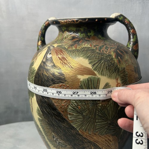 Kinkozan Late Meiji Satsuma Pottery Vase Eagle & Pine Tree ~ 13½"h Kyoto Japan - Picture 17 of 19