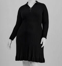 Robbie Bee Women Black Polo Collar Zip-Up Jersey Dress Plus Size 1X
