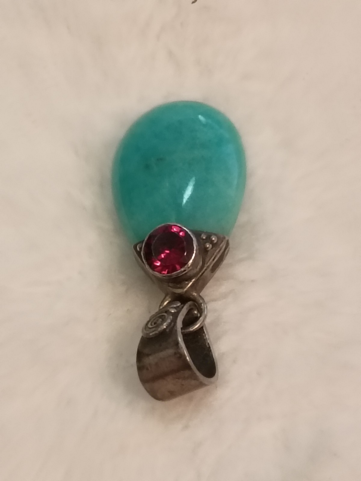 Handmade Turquoise Amazonite & Ruby Teardrop Pend… - image 3